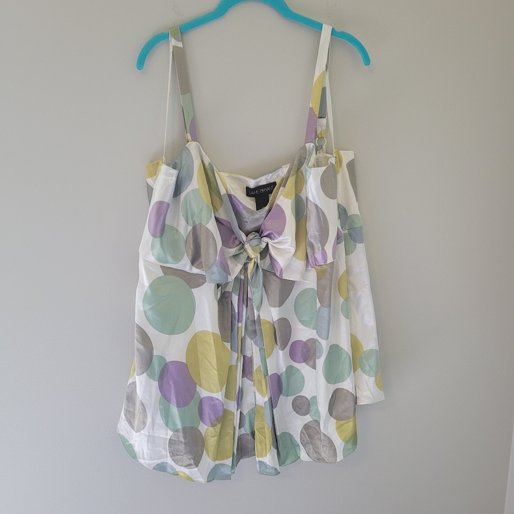 Lane Bryant Silky Polk Dot Tie Front Sleeveless Blouse NWT